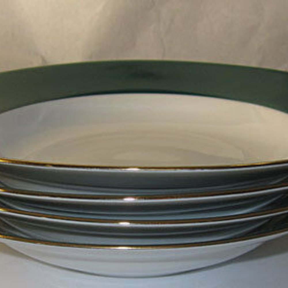 Soup bowls boxed gold rim emerald green white 4 - 9" Halo Ten Strawberry St New